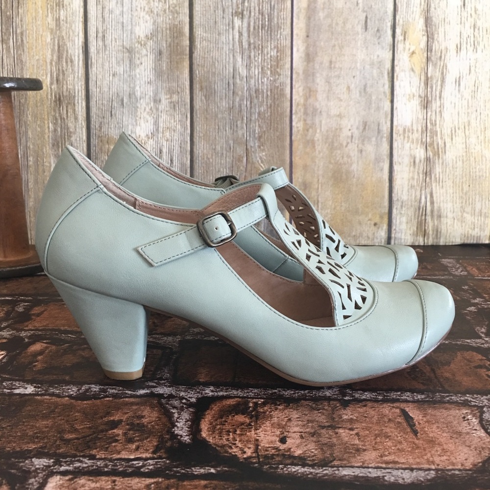 Chelsea Crew Sea Foam T Strap Pumps